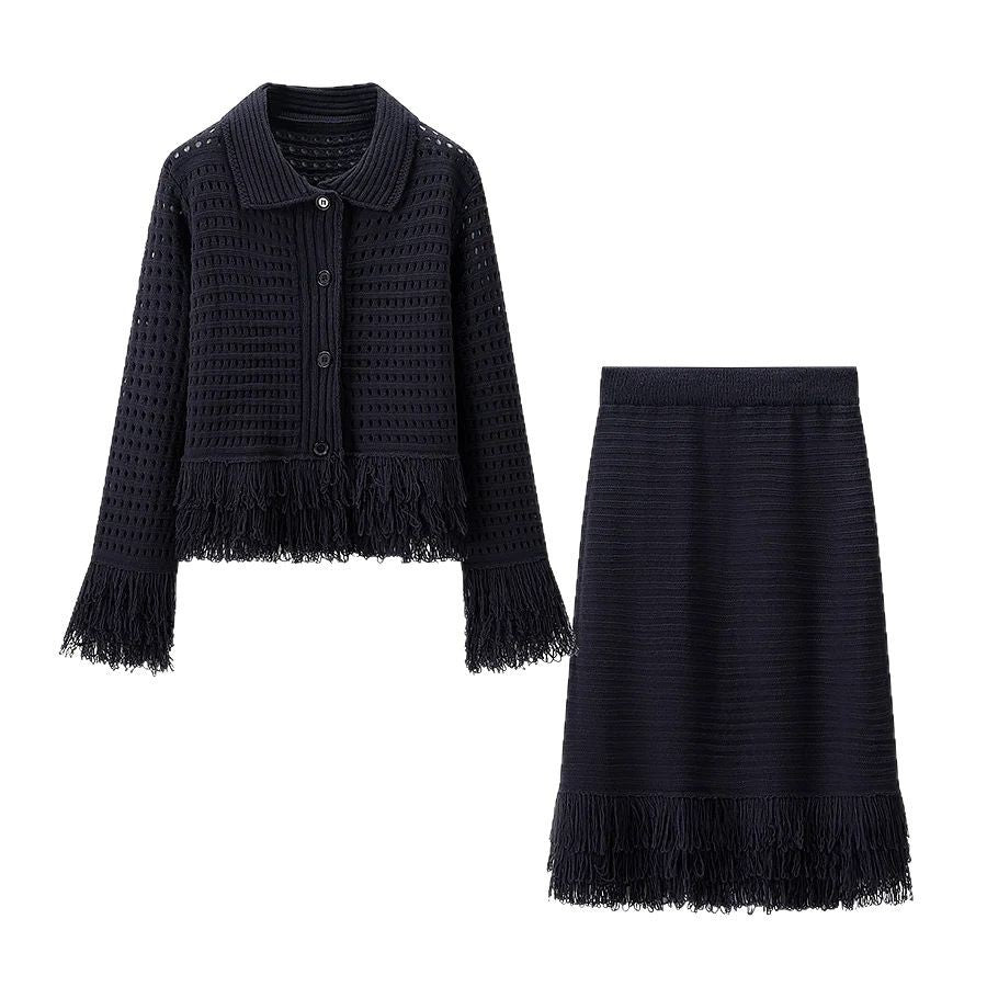 Damen Midirock mit fransiertem Saum und strukturiertem Design Heidi-Mode