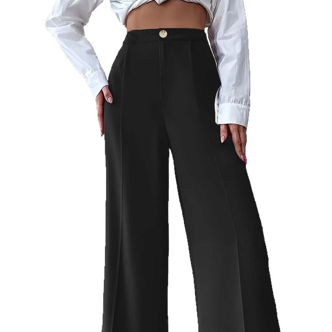 Damen Weit geschnittene elegante Stoffhose mit hoch sitzendem Bund Heidi-Mode