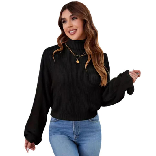 Damen Strickpullover mit hohem Kragen und lässigem Schnitt Heidi-Mode