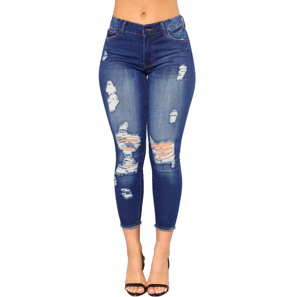 Damen Skinny Jeans im modernen Destroyed-Look mit hohem Bund Heidi-Mode
