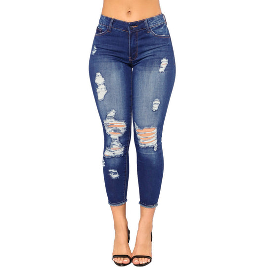 Damen Skinny Jeans im modernen Destroyed-Look mit hohem Bund Heidi-Mode