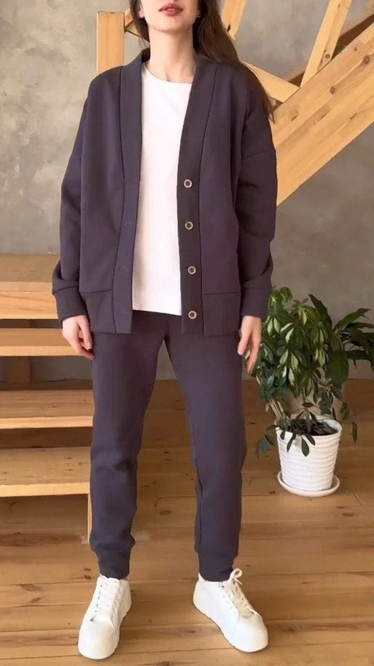 Damen lässige Oversized Sweatjacke mit Knöpfen Heidi-Mode