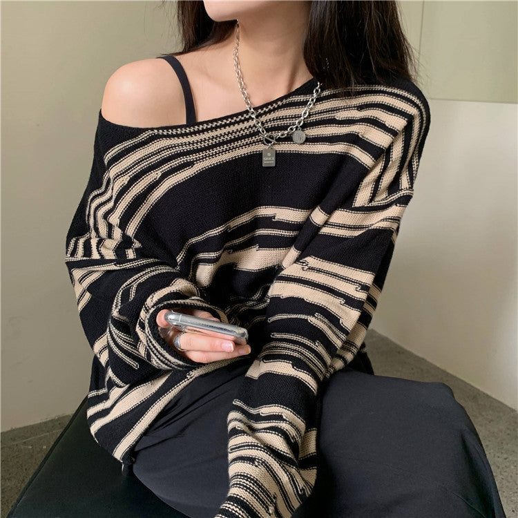 Damen Strickpullover mit elegantem Streifenmuster und lässigem Schnitt Heidi-Mode