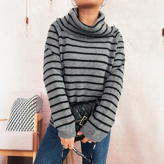 Damen Pullover mit weichem Kragen und dekorativen Knöpfen Heidi-Mode