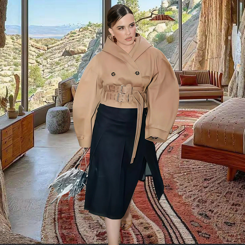 Damen Innovative Utility-Jacke mit weit geschnittenen Ärmeln und Gürtel Heidi-Mode