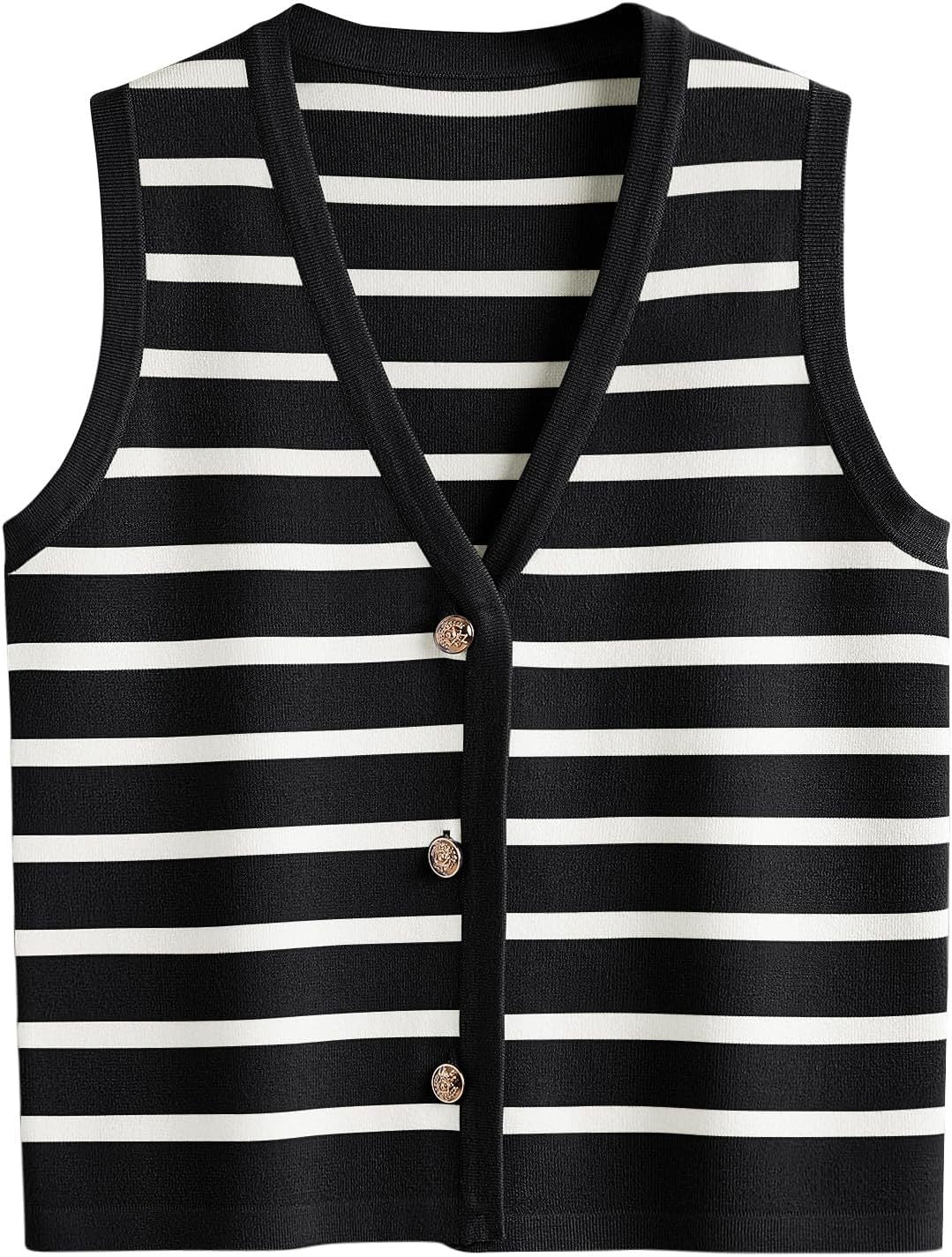 Damen ärmellose Strickweste mit V-Ausschnitt und dekorativen Knöpfen Heidi-Mode