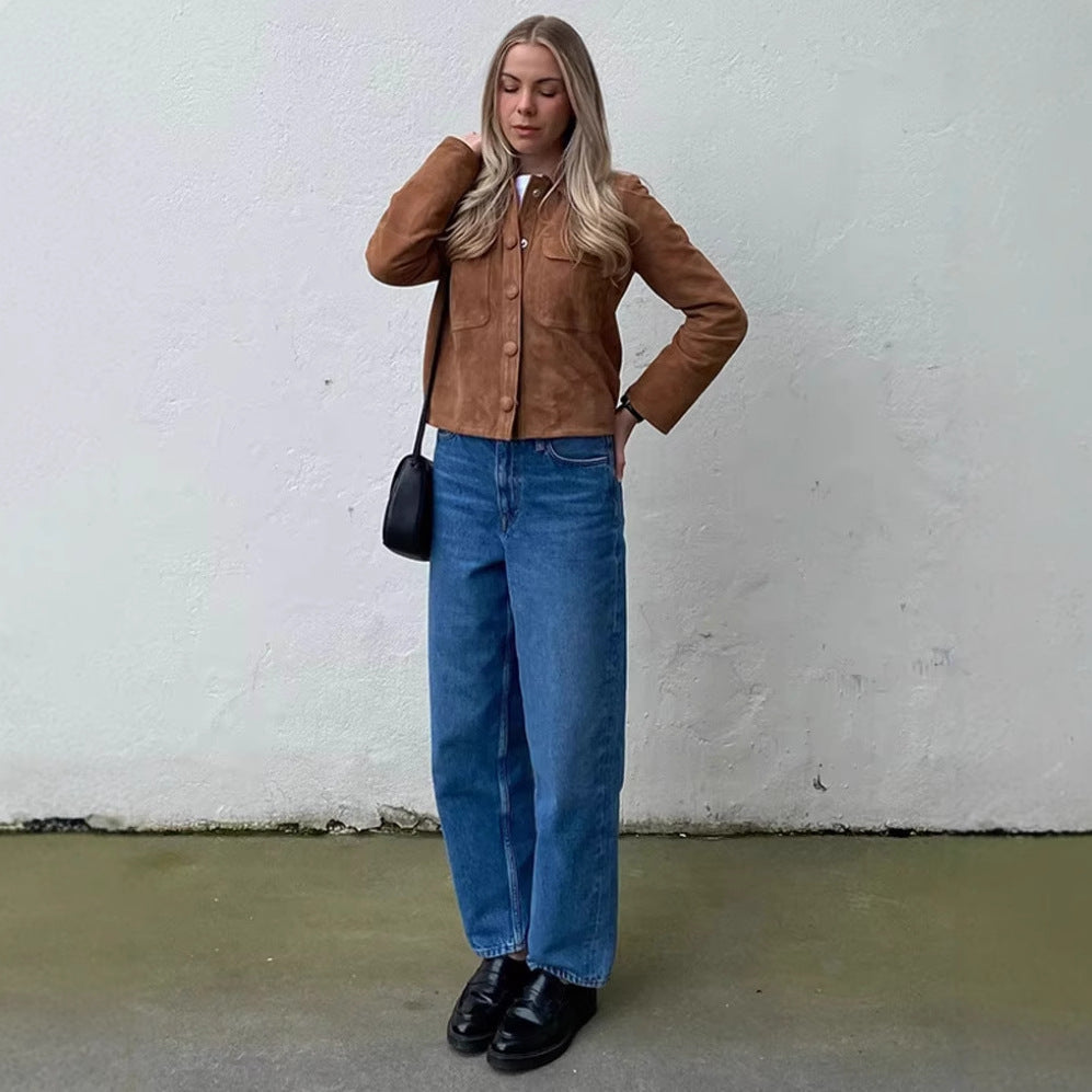 Damen Kunstlederjacke im modischen Oversized-Schnitt mit praktischen Taschen Heidi-Mode