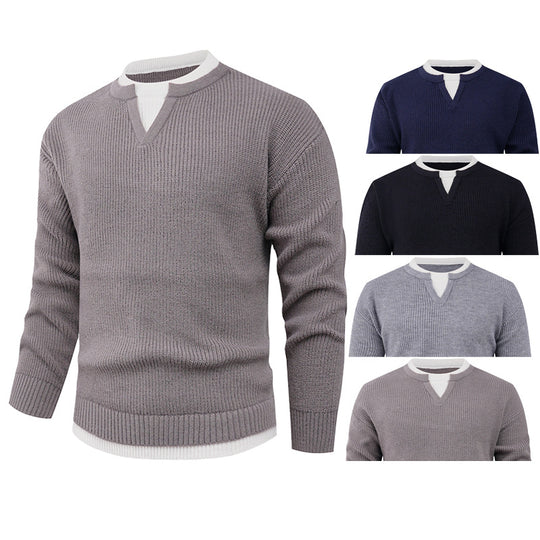 Herren Strickpullover mit V-Ausschnitt und modernem Rippenmuster Heidi-Mode
