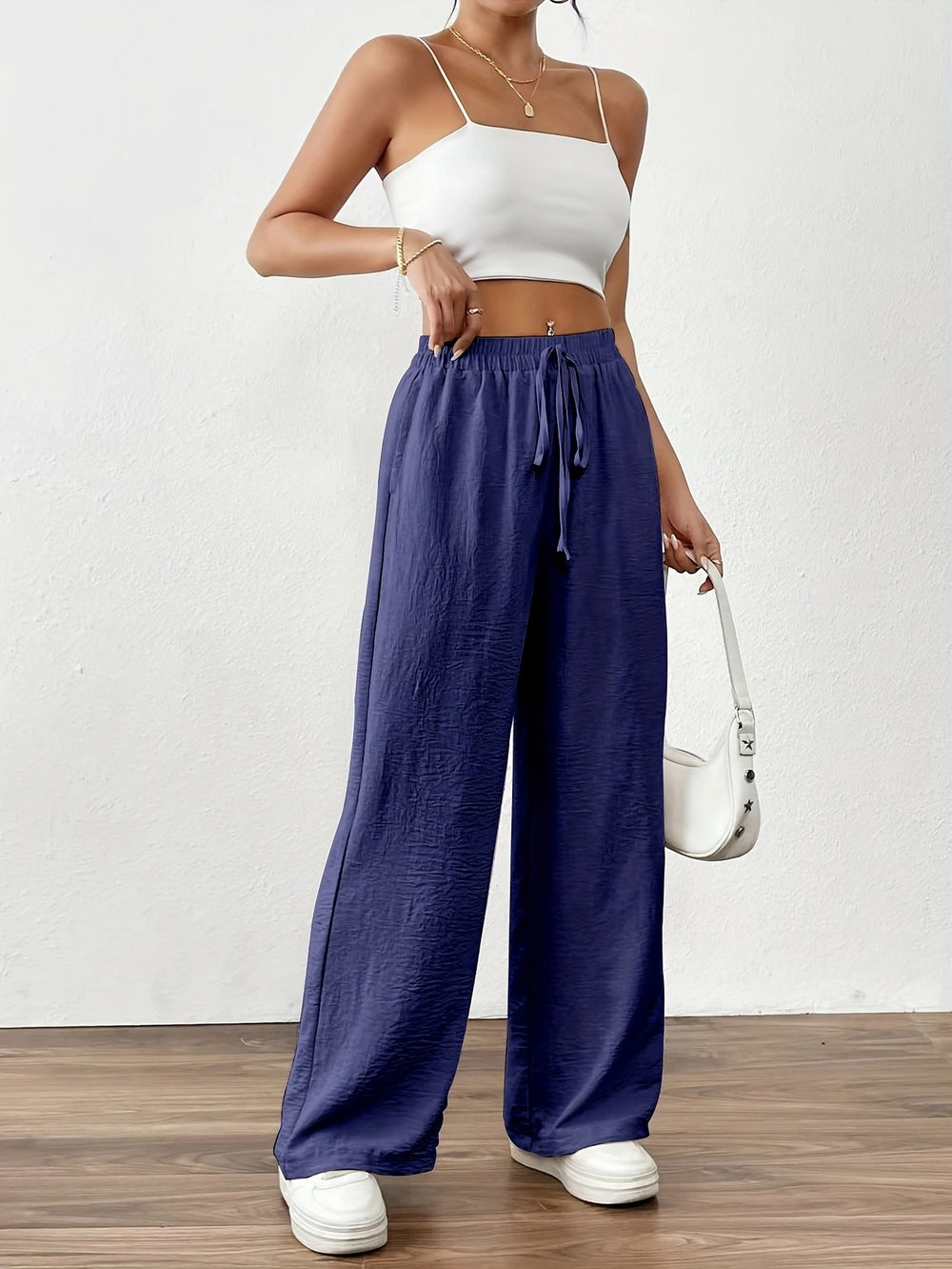 Damen Weit geschnittene Sommerhose mit elastischem Bund und Kordelzug Heidi-Mode