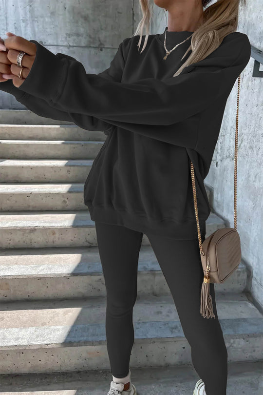 Damen lässiges Oversized Sweatshirt und enganliegende Sportleggings Set Heidi-Mode