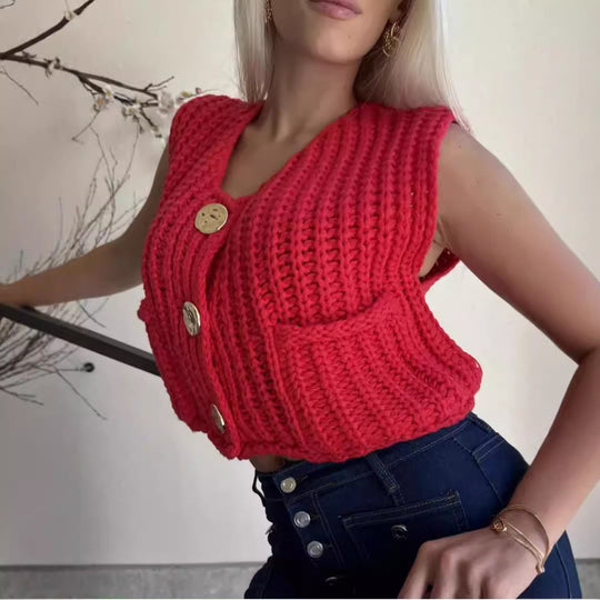 Damen Strickweste mit praktischen Taschen und dekorativen Knöpfen Heidi-Mode