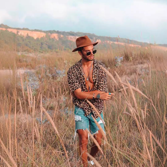 Herren Kurzarm-Hemd mit modernem Leopardenmuster und lässigem Schnitt Heidi-Mode