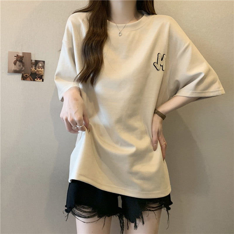 Damen Bequem Übergroße Graphic T-Shirt mit Einzigartigem Logo Heidi-Mode