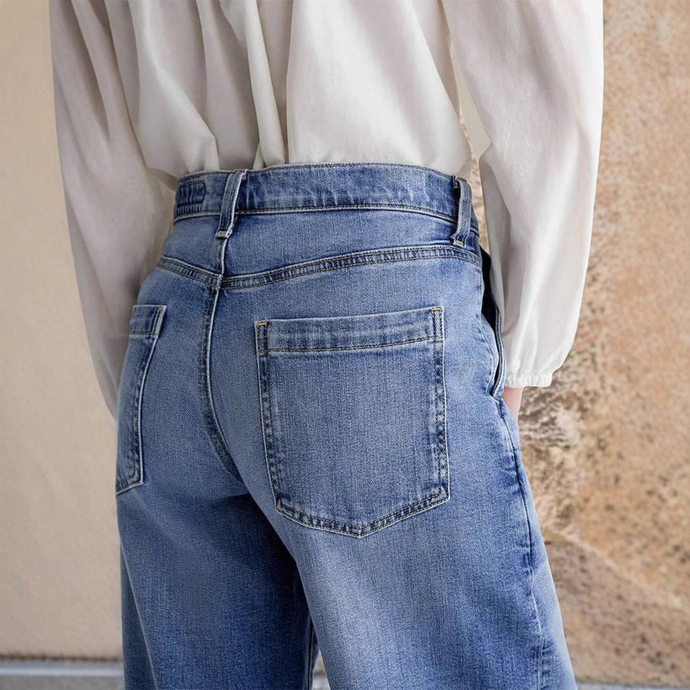 Damen Weite Jeans im Boho-Stil mit hohem Bund und komfortablem Schnitt Heidi-Mode