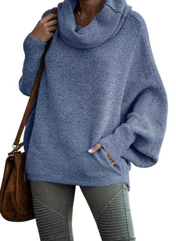 Damen lässiger Strickpullover mit weichem Stehkragen und weit geschnittenen Ärmeln Heidi-Mode