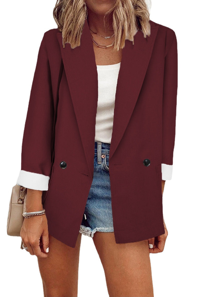 Damen modischer Blazer im Oversized-Schnitt mit tiefen Taschen und umgeschlagenen Ärmeln Heidi-Mode