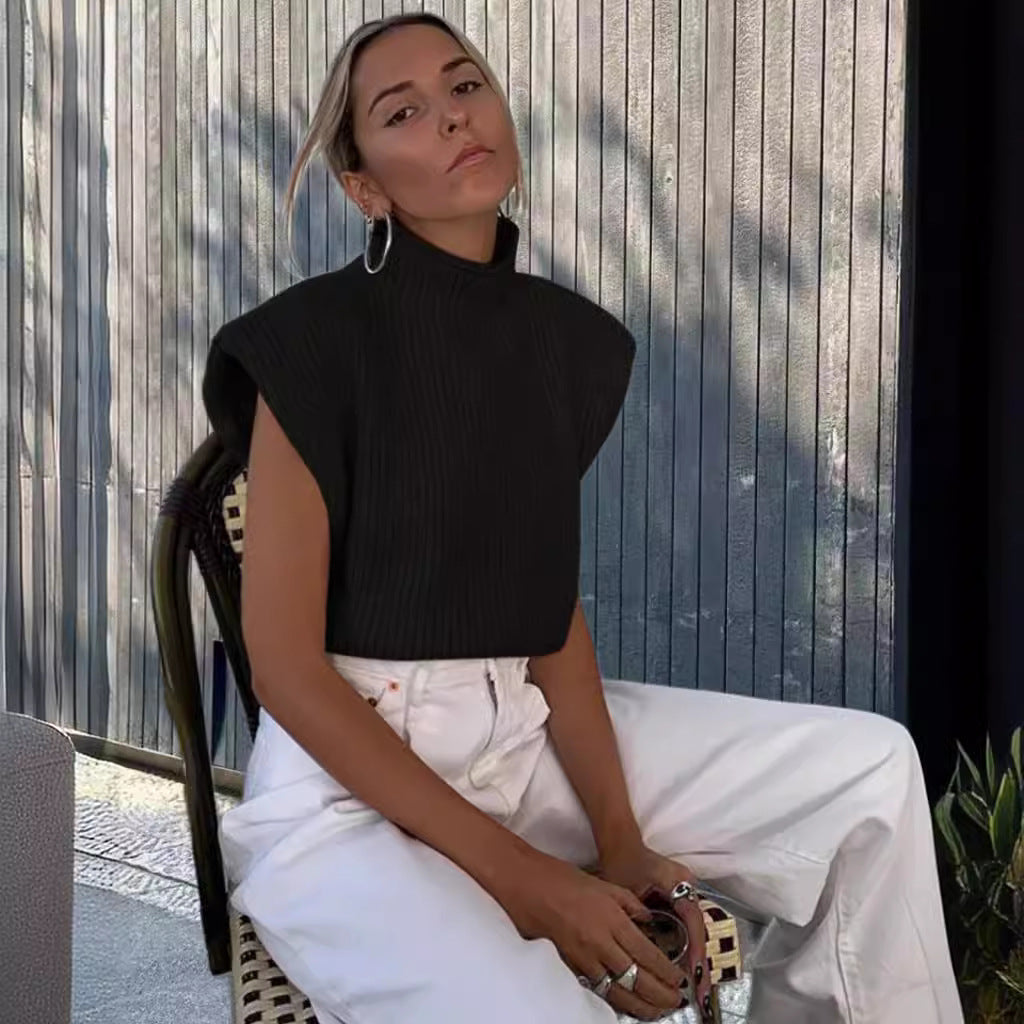 Damen Stricktop mit Stehkragen und Puffärmeln Heidi-Mode