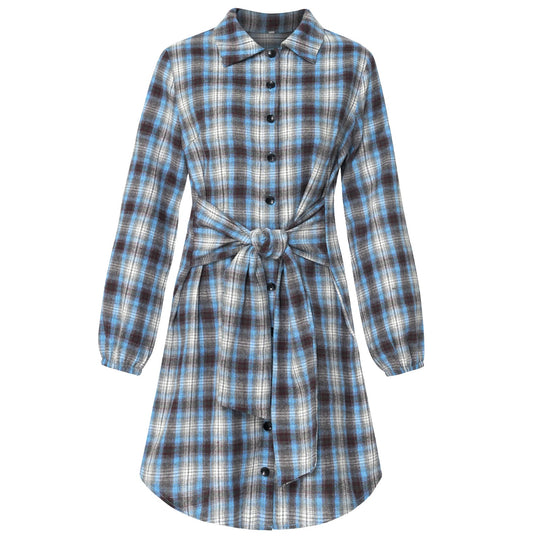 Heidi-Mode | Damen Flanell Knopf Midi Kleid mit Langen Ärmeln