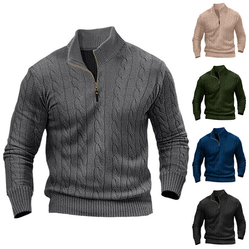 Herren Strickpullover mit hohem Kragen und strukturiertem Zopfdesign Heidi-Mode