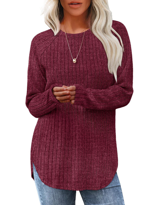 Damen lässiger Langarm Pullover mit strukturiertem Rippdesign Heidi-Mode