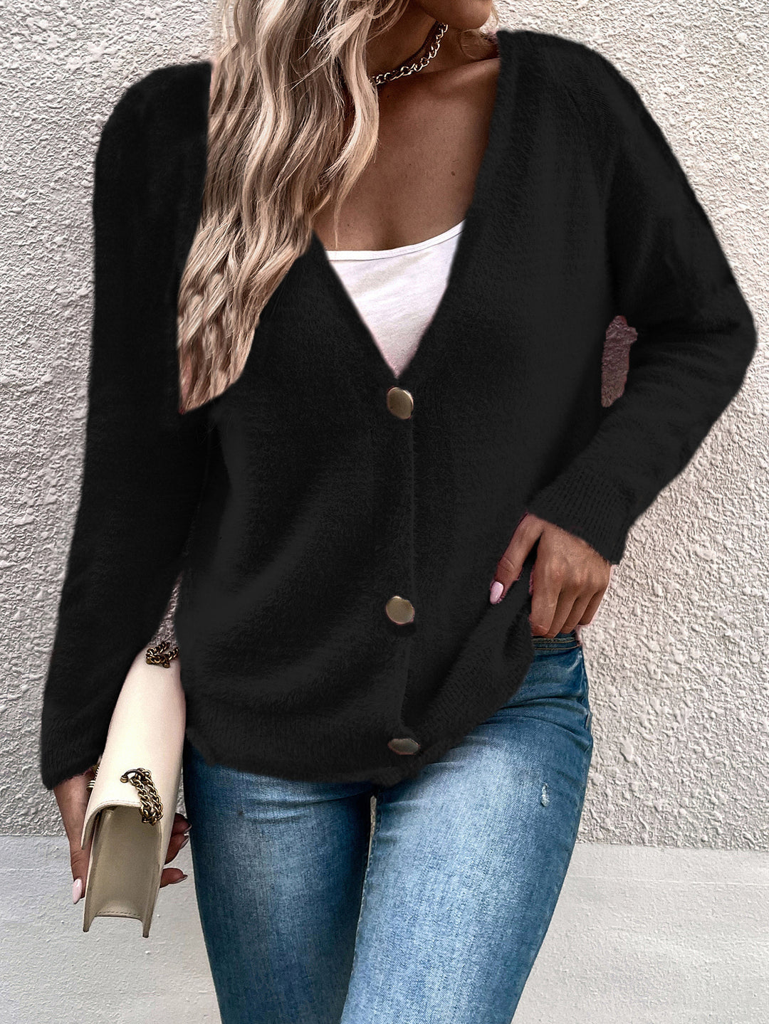 Damen Weicher Strickcardigan mit eleganten Knopfdetails und lässigem Schnitt Heidi-Mode
