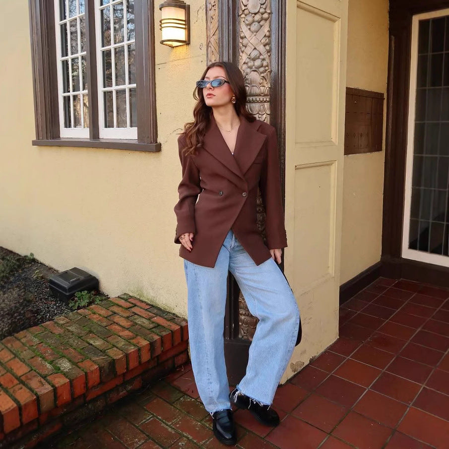 Damen elegante Blazerjacke mit doppelt geknöpften Details Heidi-Mode