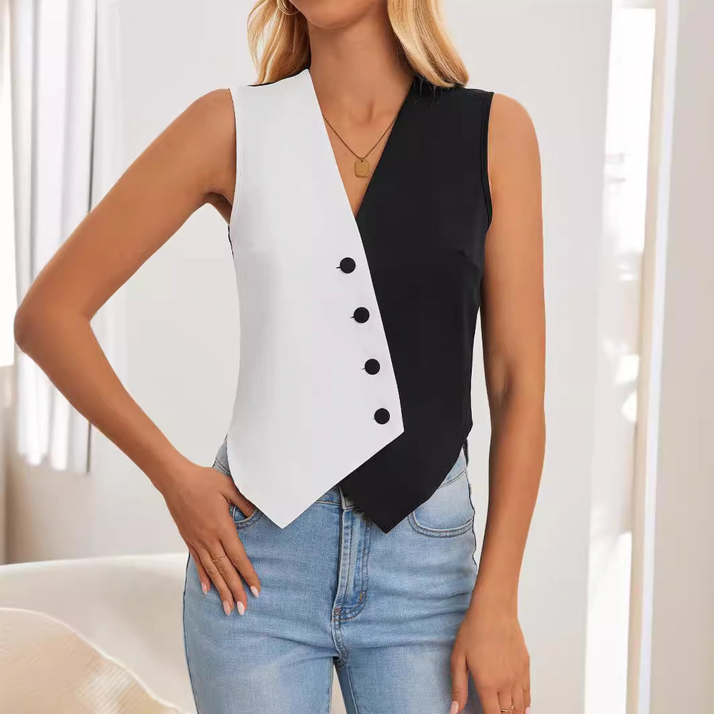 Damen Weste mit asymmetrischem Schnitt und Knopfdetails Heidi-Mode