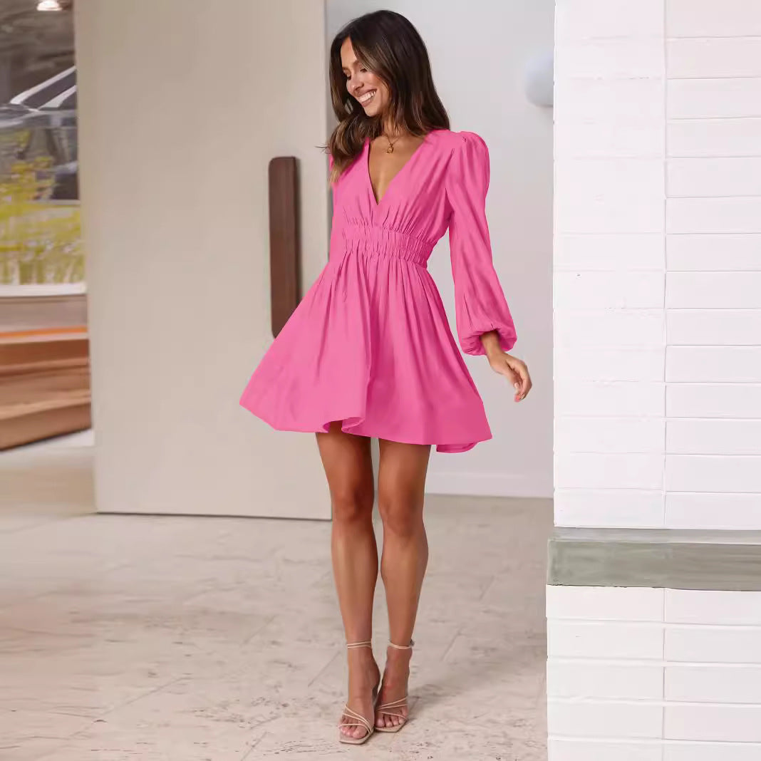 Damen Elegantes Minikleid mit V-Ausschnitt und Puffärmel Heidi-Mode