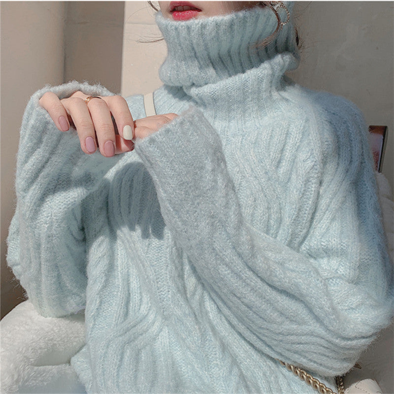 Damen Grobstrickpullover mit hohem Kragen und weichem Material Heidi-Mode