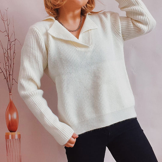 Damen lässiger Pullover mit modernem Rippdesign Heidi-Mode