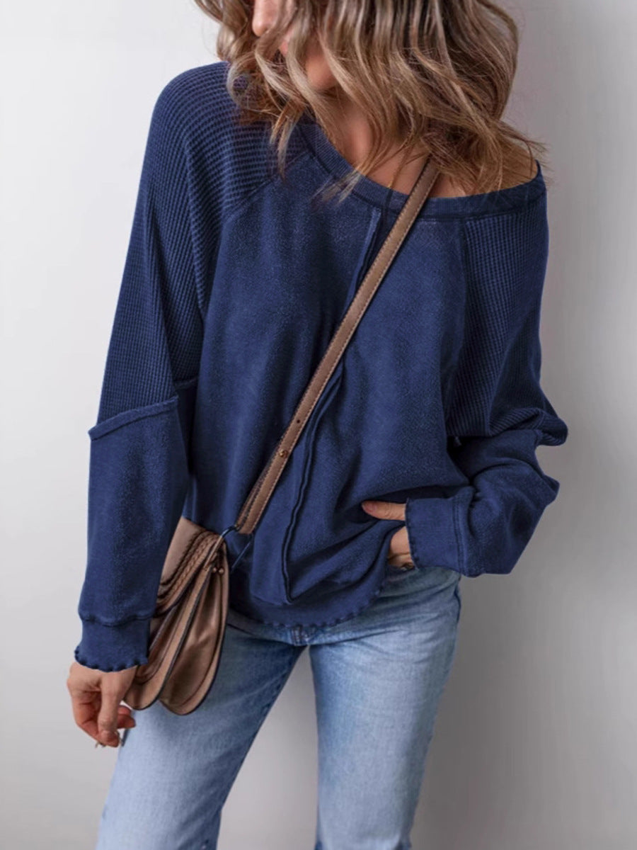 Damen lässiger Pullover mit weitem Ausschnitt Heidi-Mode
