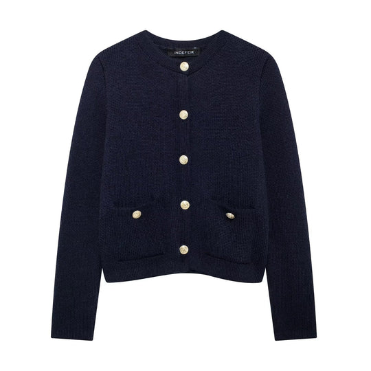 Damen Strickjacke mit schimmernden Knöpfen und Taschen Heidi-Mode