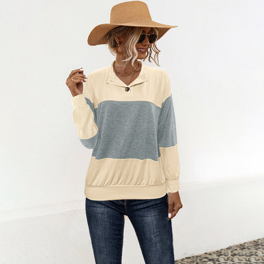 Damen Sportlicher Pullover mit modernem Farbblockdesign und funktionellem Knopf Heidi-Mode