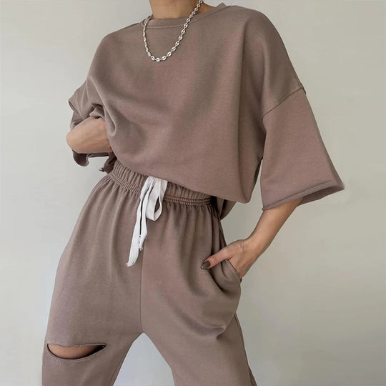 Damen lässiges Hoodie- und Jogginganzug-Set mit modernem Design Heidi-Mode