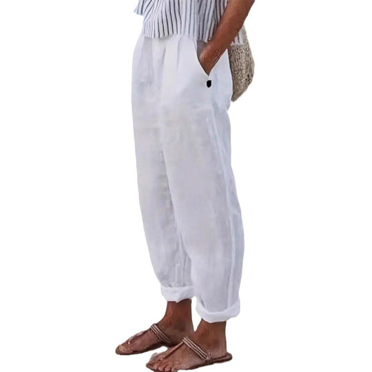 Damen Leichte und luftige Leinenhose mit elastischem Hüftbund und Seitentaschen Heidi-Mode