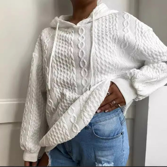 Damen Oversized Strickpullover mit kreativem Kabeleffekt und Kapuze Heidi-Mode