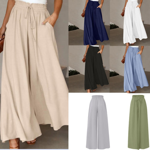 Damen Weite Leinenhose mit Gummizug und Seitentaschen Heidi-Mode