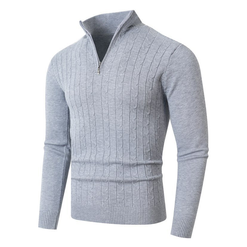 Herren stylischer Strickpullover mit hohem Stehkragen und durchgehendem Reißverschluss Heidi-Mode