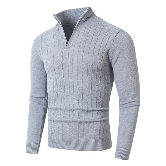 Herren stylischer Strickpullover mit hohem Stehkragen und durchgehendem Reißverschluss Heidi-Mode