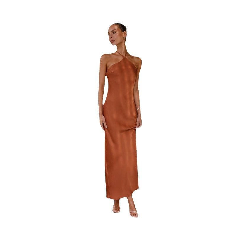 Damen Satin-Maxikleid mit schulterfreiem Design und elegantem Fall Heidi-Mode