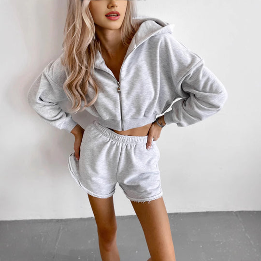 Damen cropped Hoodie und kurze Sporthose Set Heidi-Mode