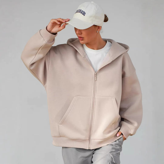 Damen lässiger Kapuzenjacke mit praktischem Reißverschluss und großen Taschen Heidi-Mode