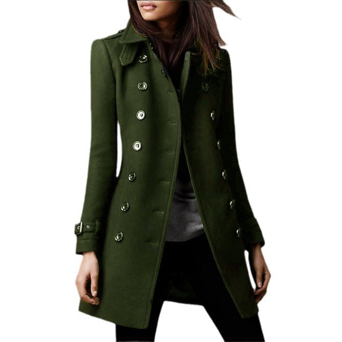 Damen eleganter Trenchcoat mit doppelter Knopfreihe und gewichtetem Kragen Heidi-Mode
