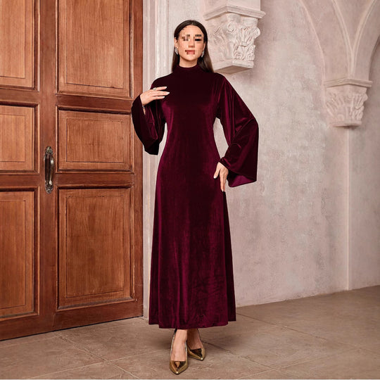 Damen Samtkleid mit elegantem Stehkragen und voluminösen Ärmeln Heidi-Mode