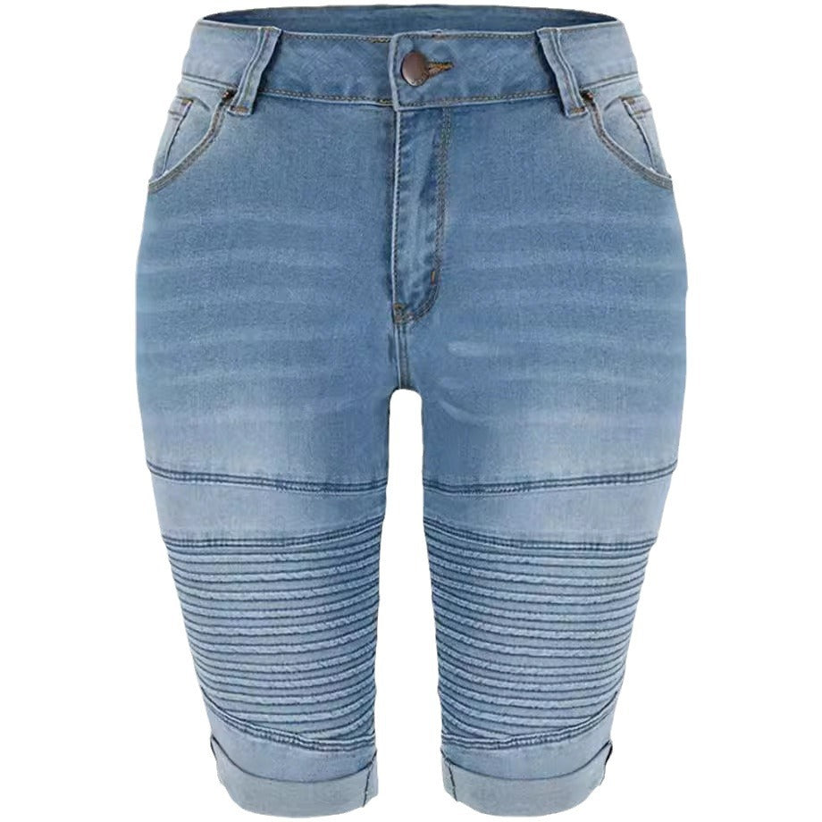 Damen Denim Radlerhosen mit modischem Biker-Detail Heidi-Mode