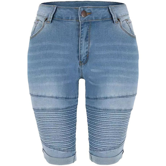Damen Denim Radlerhosen mit modischem Biker-Detail Heidi-Mode