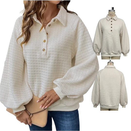 Damen lässiger Oversized Pullover mit strukturiertem Waffelmuster Heidi-Mode