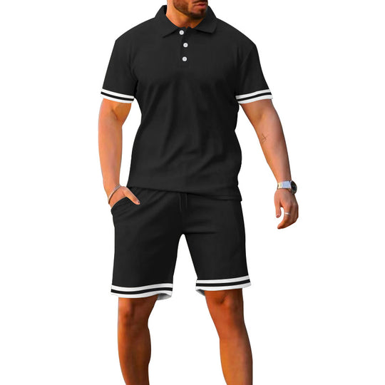 Herren Sportliches Polo- und Shorts-Set mit Kontraststreifen Heidi-Mode