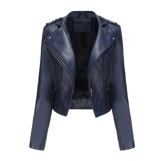 Damen stylische Bikerjacke mit asymmetrischem Reißverschluss und Detailnähten Heidi-Mode