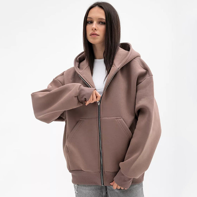 Damen lässiger Kapuzensweat mit übergroßem Schnitt und praktischem Reißverschluss Heidi-Mode